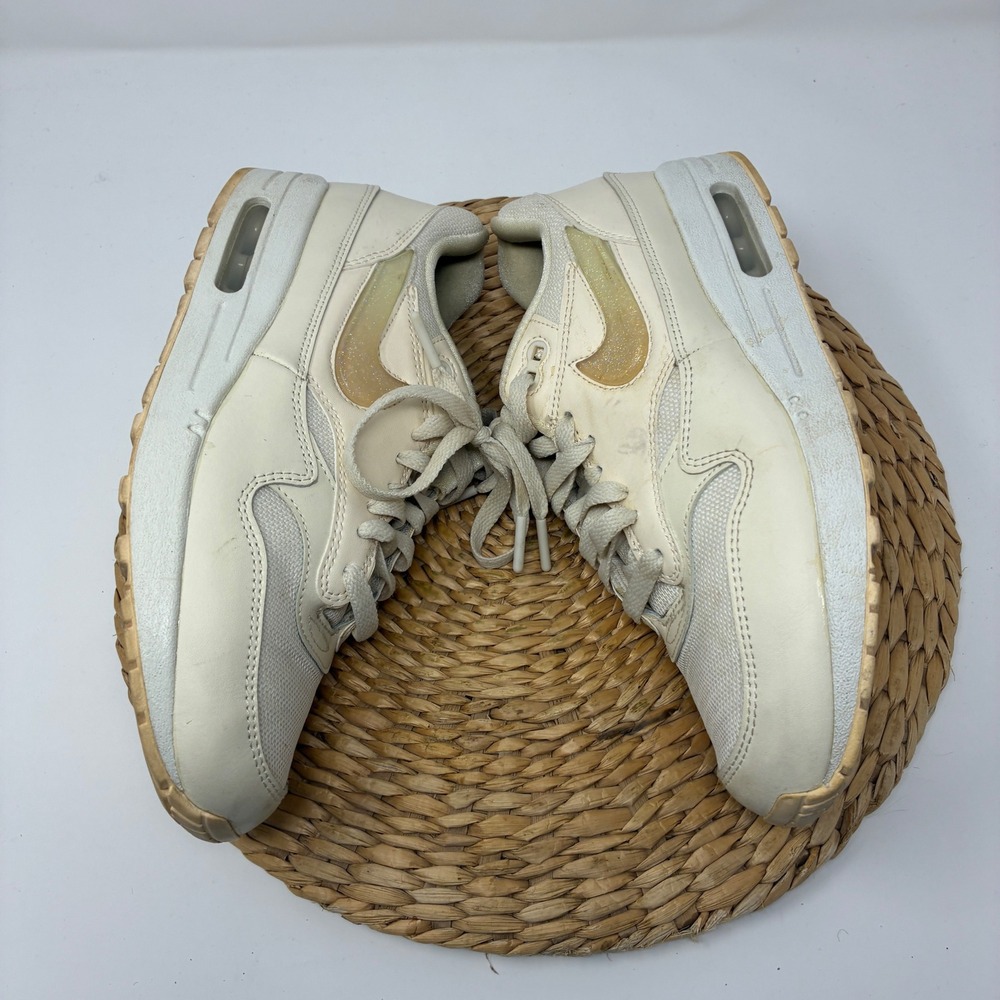 Nike Air Max 1 Women's 9 Sail Cream‎ White Glitter Swoosh Sneakers AT5248-100 - Picture 4 of 8